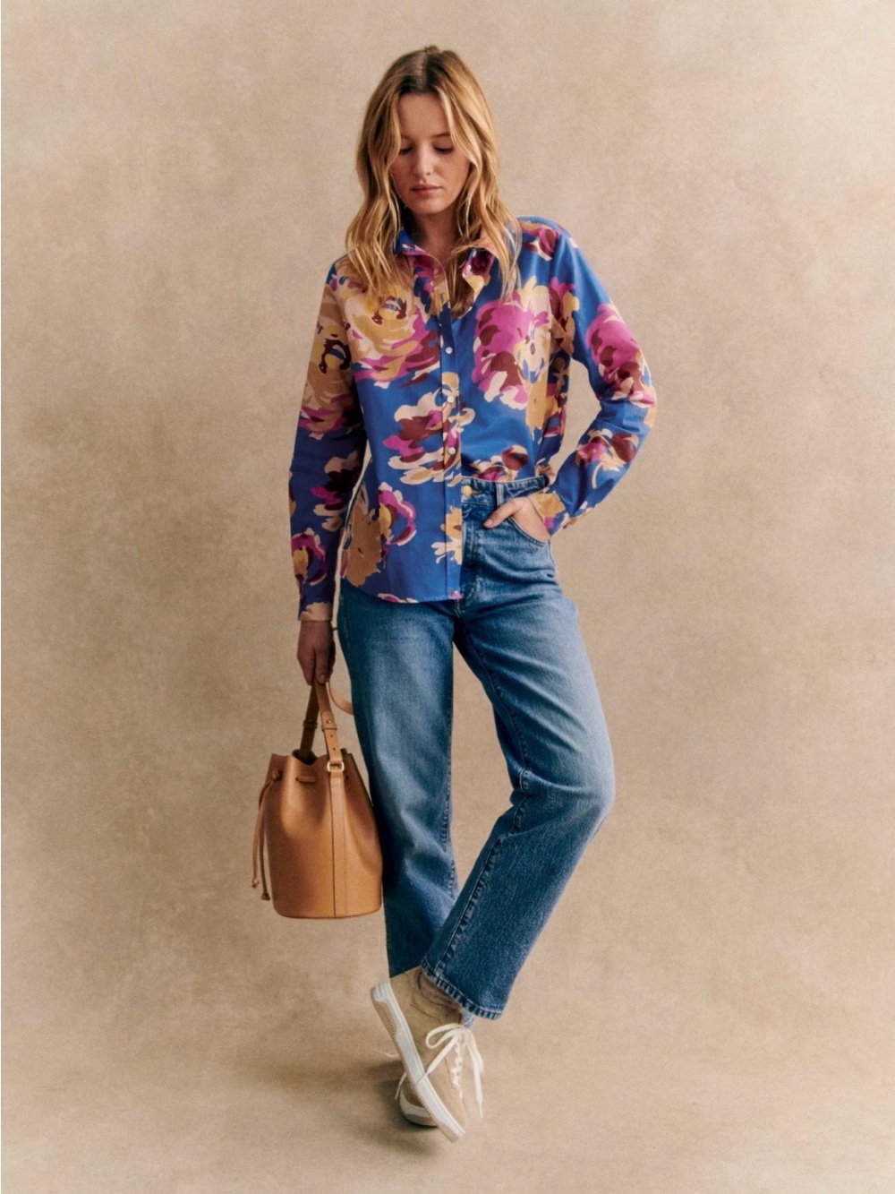 Sézane Pierro Shirt in Gran Fornia 36/4 Floral Blouse NWT